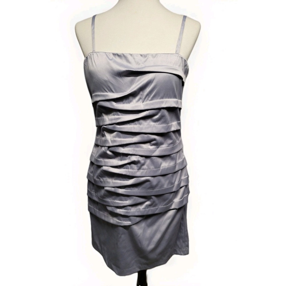 Y2K Love Tease Satin Tiered Cocktail Silver Strapless Mini Dress Prom Glam Shiny